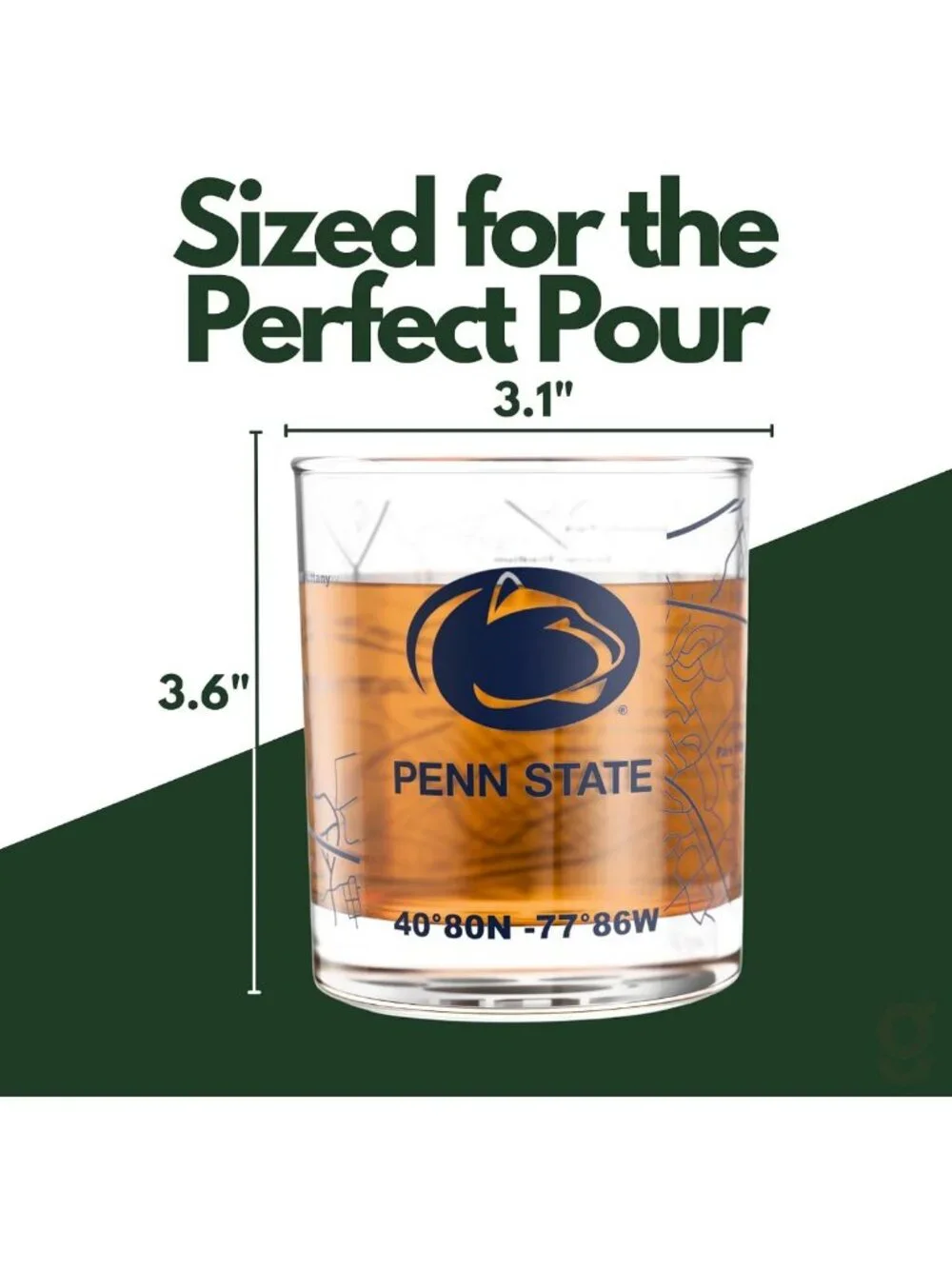 Set of 2 Penn State Whiskey Glasses - 10 oz Rocks Glasses with Logo & Campus Map
